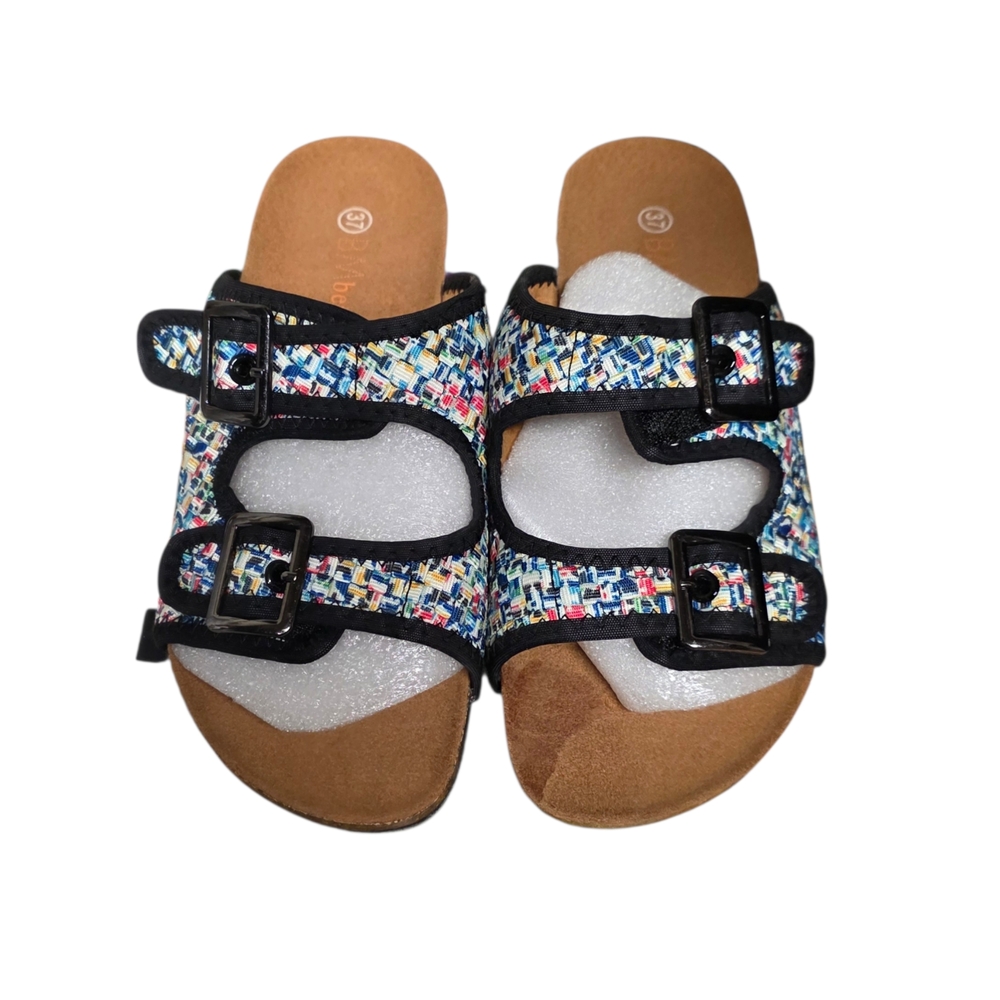 NEW Bernie Mev Multicolor Double Strap Slip On Sandals Size EU 37 US 6.5/7